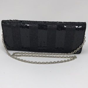 Franchi vintage beaded clutch mini bag sequined black silver chain vintage